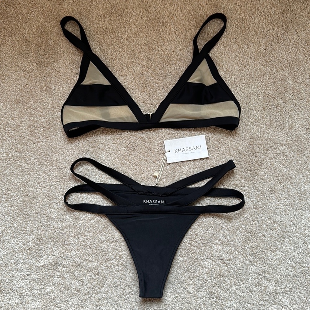 Khassani Black Mesh Thong Bikini